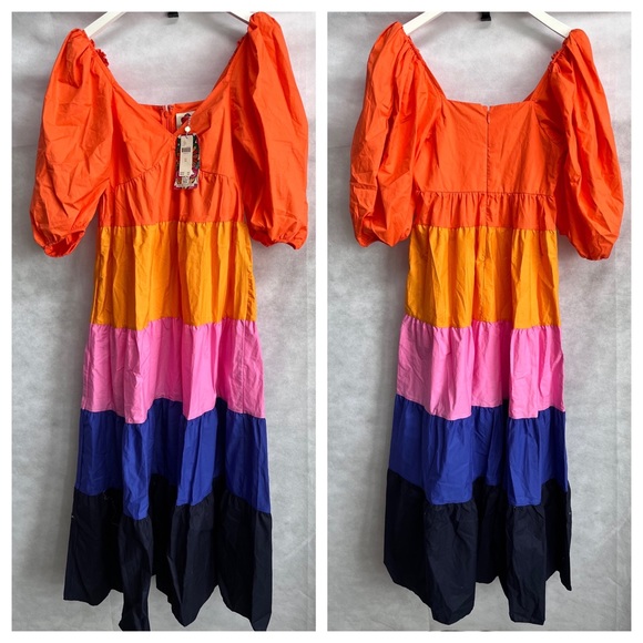 FARM RIO Tiered Colorblocked 3/4 sleeve Maxi Dress XS - Picture 12 of 17